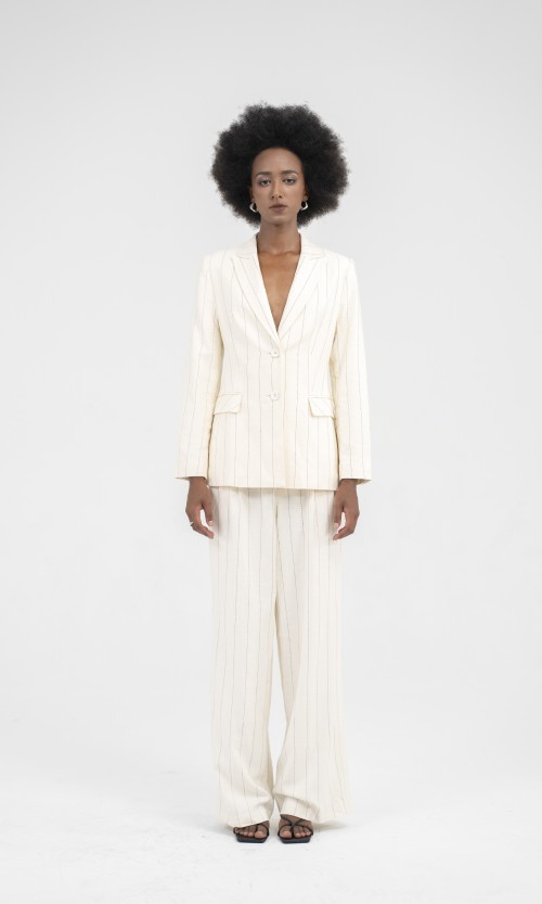 Sixdo SIXDO Off-White &amp; Black Wide Leg Tuytsi Pants